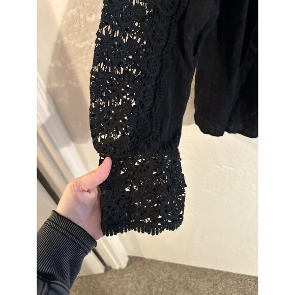 Y Black Cotton Goth Alt Wednesday Addams Style Victorian Lace Collared Blouse - Picture 3 of 12